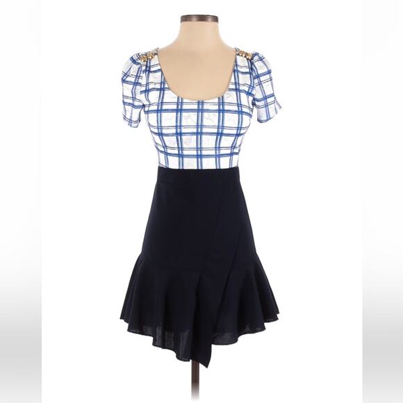 Eliyah ruffle hem checked bust sheath dress, size XS - Picture 1 of 8